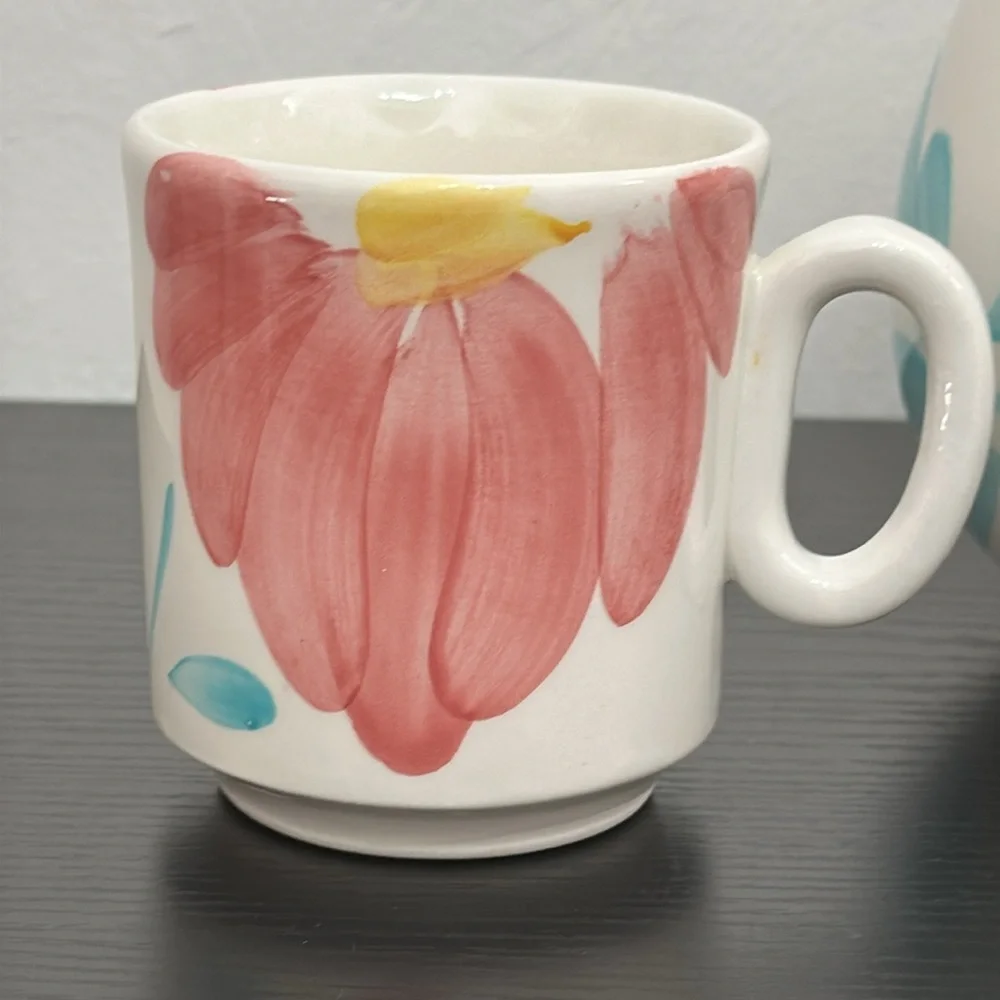 Pier 1 Hand Painted Pitcher & Cup Set Italy